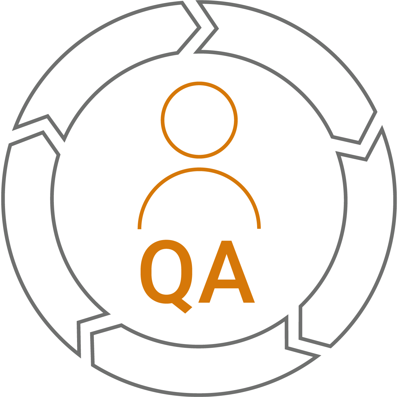 Quality Assurance Icon – ROTOP CDMO Services ROTOP Quality Assurance icon showing a person in the center of interlocking arrows with “QA” below, symbolizing continuous quality and compliance
